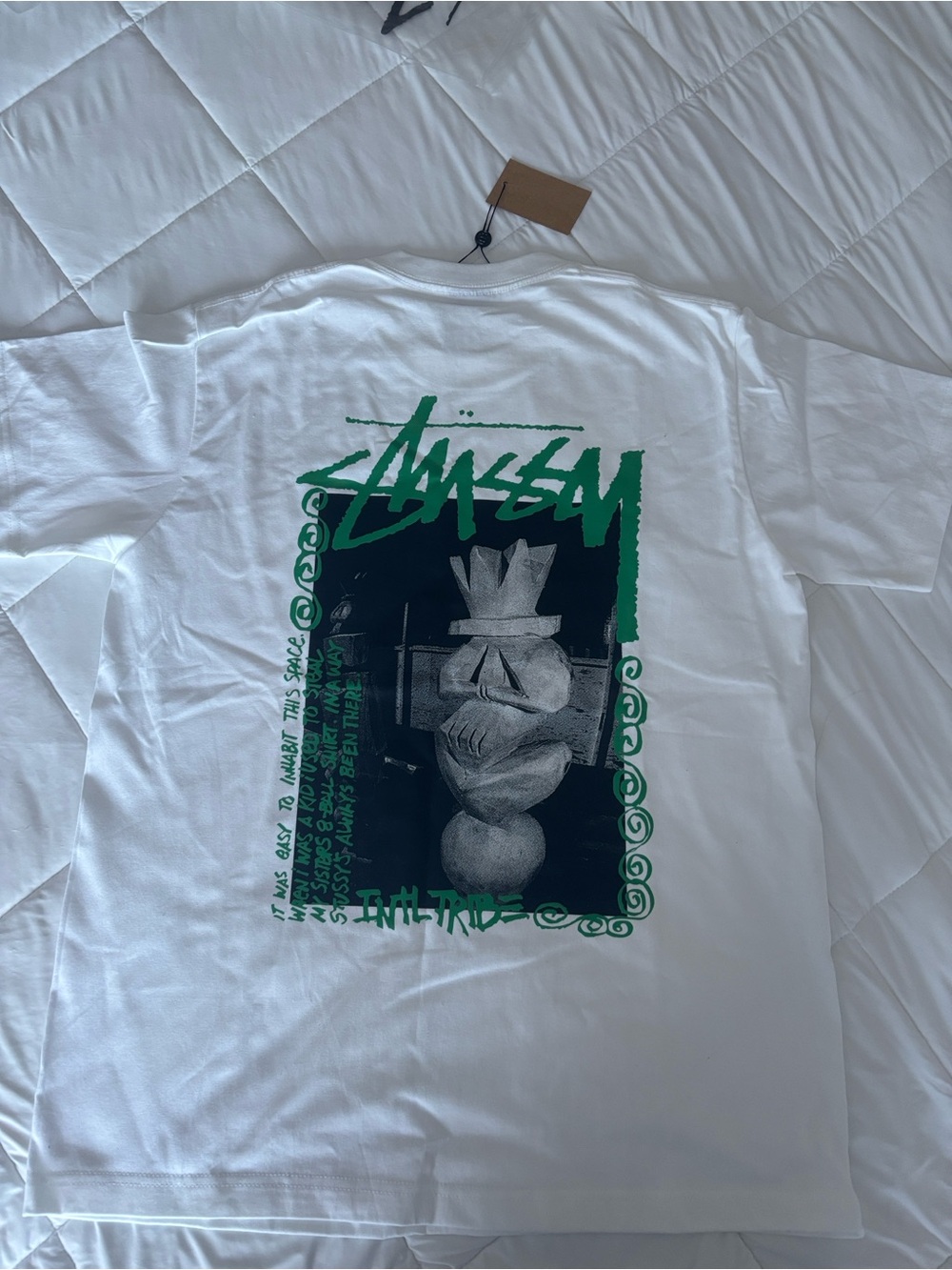 Stüssy White Green Logo T-Shirt New With Tags